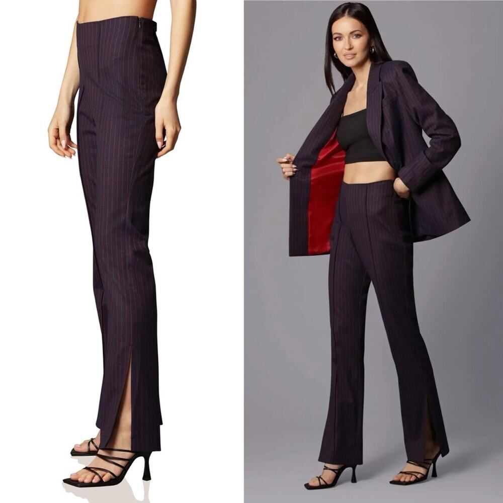 Avec Les Filles | Pinstripe Slim Fit Split Hem Flare Pant